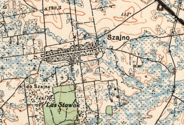 Шайно на польській карті міжвоєнного періоду